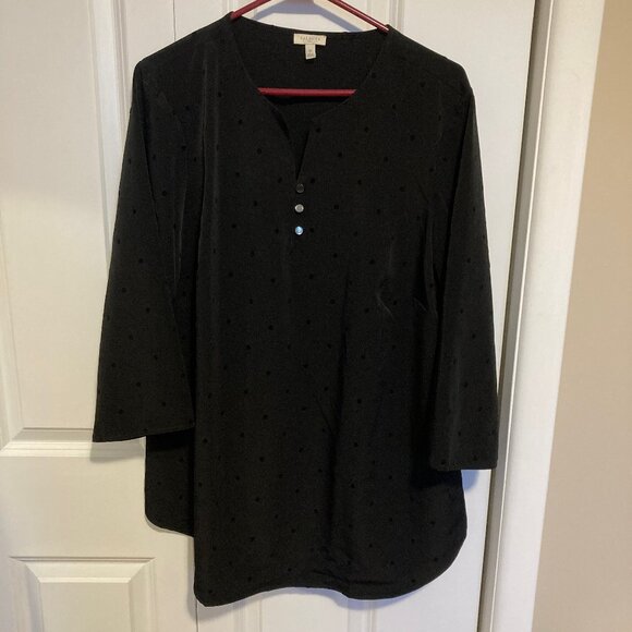 Black Talbots Woman Velvet Polka Dots Tunic Three Button, Size 1X - Picture 1 of 4